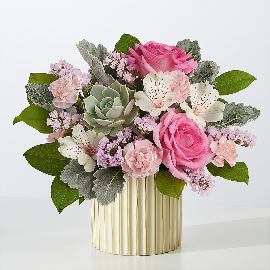 Dusty Rose Bouquet with Ivory Vase – Green Room Flowers Llc, Tucson AZ