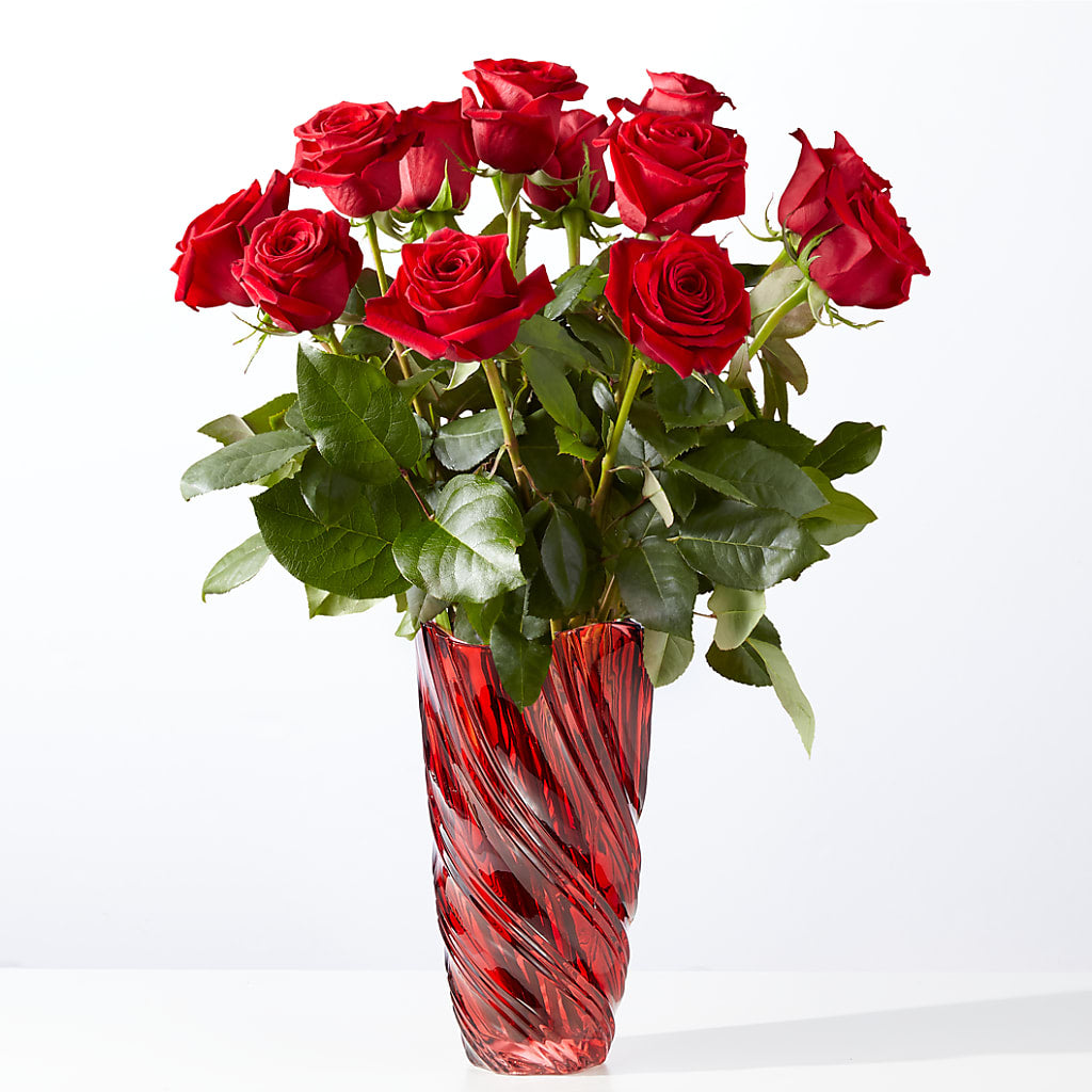 Classic Love Red Rose Bouquet with Luxe Swirl Vase – Green Room Flowers Llc, Tucson AZ