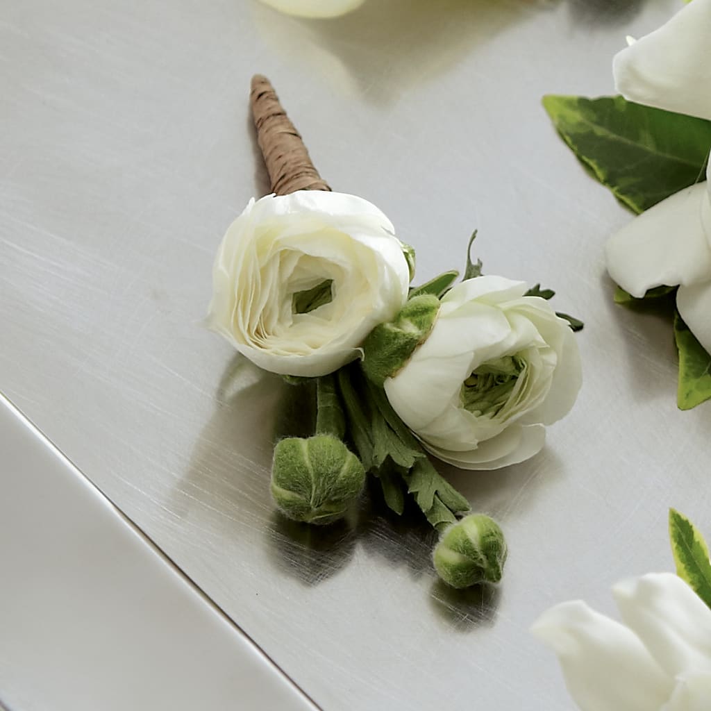 White Ranunculus Boutonniere – Green Room Flowers Llc, Tucson AZ