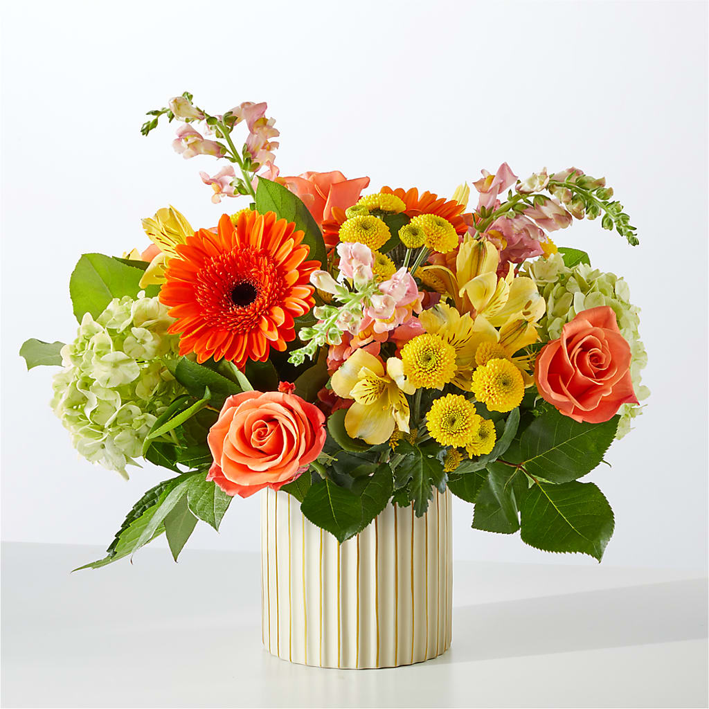 Autumn Sunshine Bouquet with Ivory Vase –  Green Room Flowers Llc, Tucson AZ